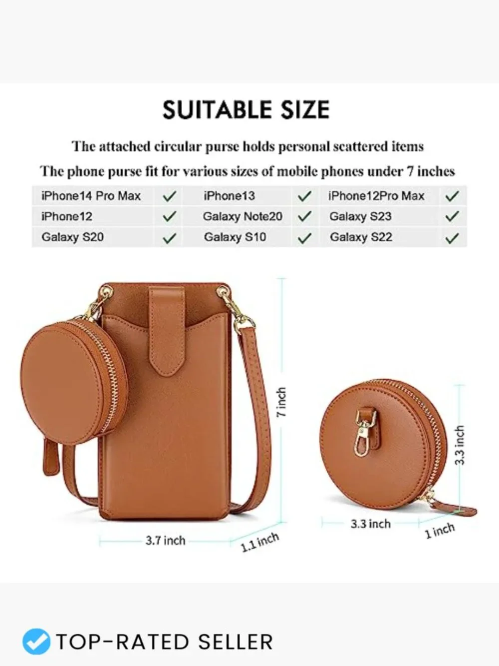Small Crossbody Cell Phone Purse Vegan Leather RFID Adjustable Strap